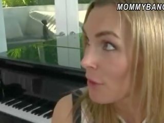 Youngster caught her GF Allie fucking her busty piano teacher