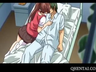 Hentai goddess tar manhood i en sjukhus säng