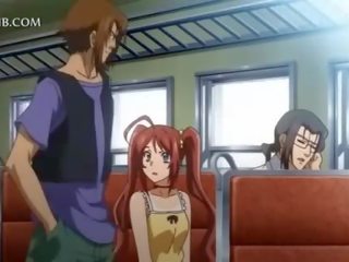 Roodharige anime teeny krijgt poesje ingenomen door kracht in trein