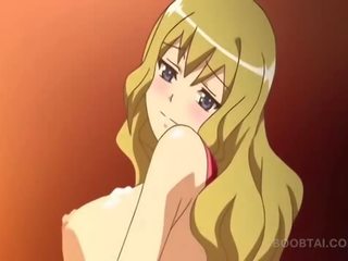 Kerintis blondinė anime lėlė dulkina kvailas su didžiulis krūtys